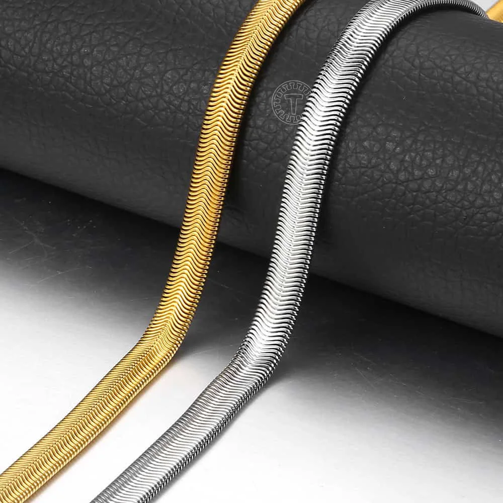 Винтажная ширина 6 мм нержавеющая сталь плоская змея цепочка на шею для мужчин и