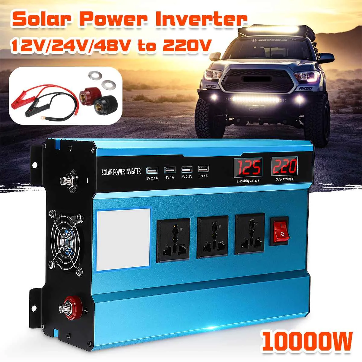 Solar Power Inverter 12V 24V 48V 220V 10000W Dual Digital Display Fan Car Home Inverter Charger Voltage Transformer Converter
Solar Power Inverter 12V 24V 48V 220V 10000W Dual Digital Display Fan Car Home Inverter Charger Voltage Transformer Converter