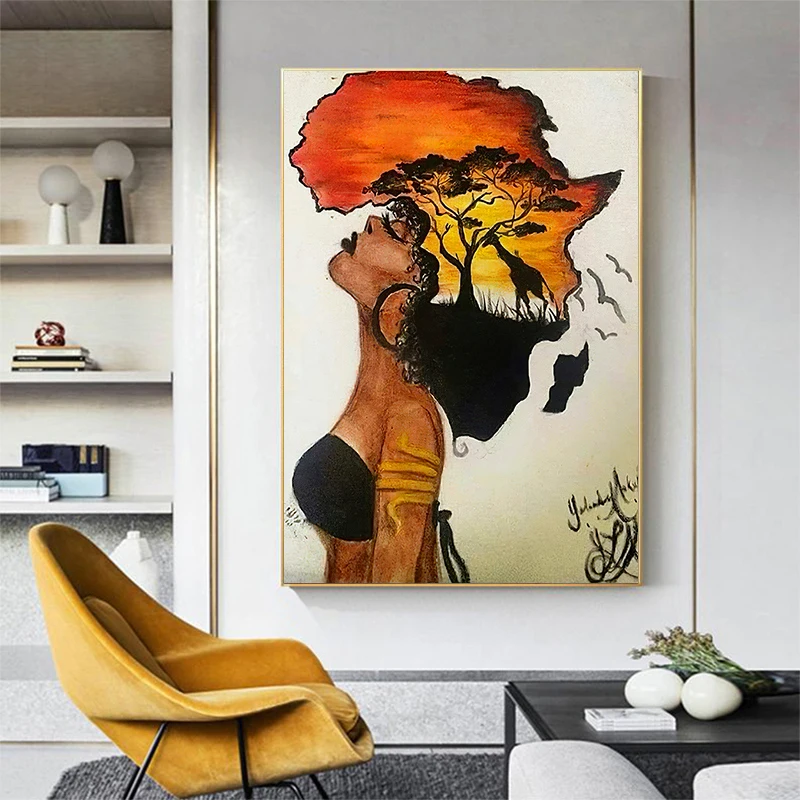 Abstract Classical African Woman Sunset Landscape Canvas Painting Posters and Prints Wall Art Pictures for Home Decor No Frame
Abstract Classical African Woman Sunset Landscape Canvas Painting Posters and Prints Wall Art Pictures for Home Decor No Frame