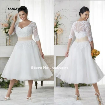 Vintage 2020 Short Boho Wedding Dress Lace Appliques Plus Size Sheer Half Sleeves V Neck Tea Length Bridal Gown Vestido De Novia
Vintage 2020 Short Boho Wedding Dress Lace Appliques Plus Size Sheer Half Sleeves V Neck Tea Length Bridal Gown Vestido De Novia