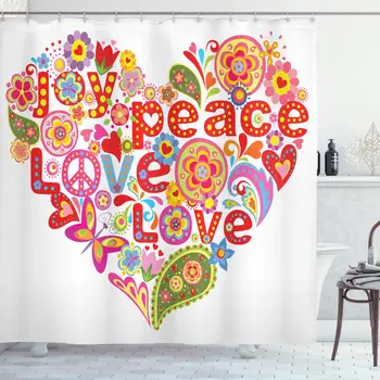 Groovy Shower Curtain, Print with Colorful Hippie Style Floral Heart Spring Happiness Joy Wish Hope Message, Cloth Fabric
Groovy Shower Curtain, Print with Colorful Hippie Style Floral Heart Spring Happiness Joy Wish Hope Message, Cloth Fabric