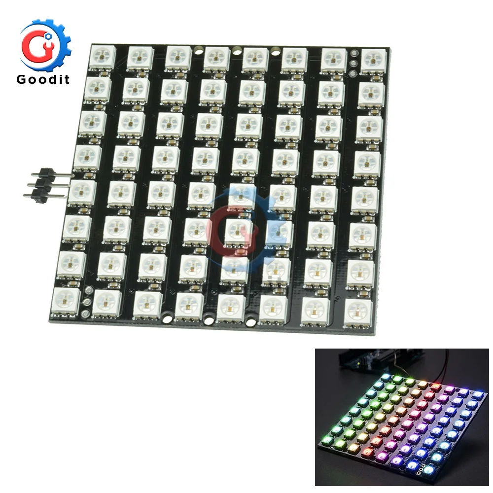 64Bit WS2812 LED 5050 RGB 8x8 Bit LED Matrix for Arduino WS2812B 8*8 64-Bit Full Color LED Lamp Panel Light LED Lights Module
64Bit WS2812 LED 5050 RGB 8x8 Bit LED Matrix for Arduino WS2812B 8*8 64-Bit Full Color LED Lamp Panel Light LED Lights Module