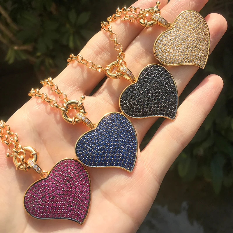 

Funmode Cute Heart Shape Pendant Necklace Gold Color Slide AAA Cubic Zirconia Pave Fashion Necklace For Women FN07