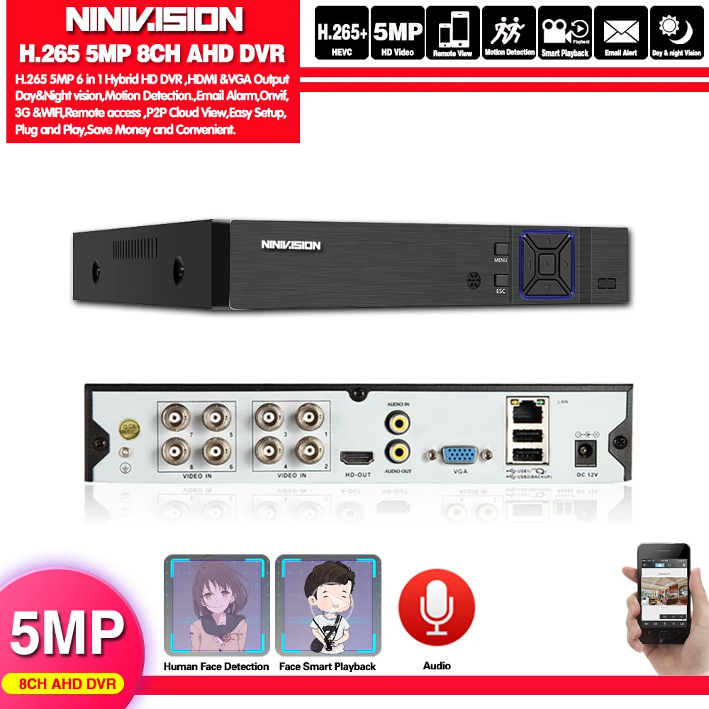 Видеорегистратор H.265 8 каналов AHD 5 МП NVR до 16 1080P Wi Fi|recorder video|recorder hdmirecorder hd |
