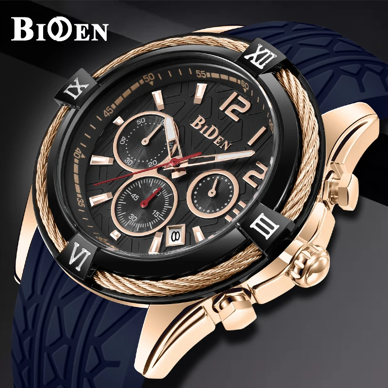 Фото BIDEN Fashion Mens Watches Top Brand Luxury Casual Sport Quartz Watch Men Waterproof Silicone Wristwatch Relogio Masculio | Наручные часы