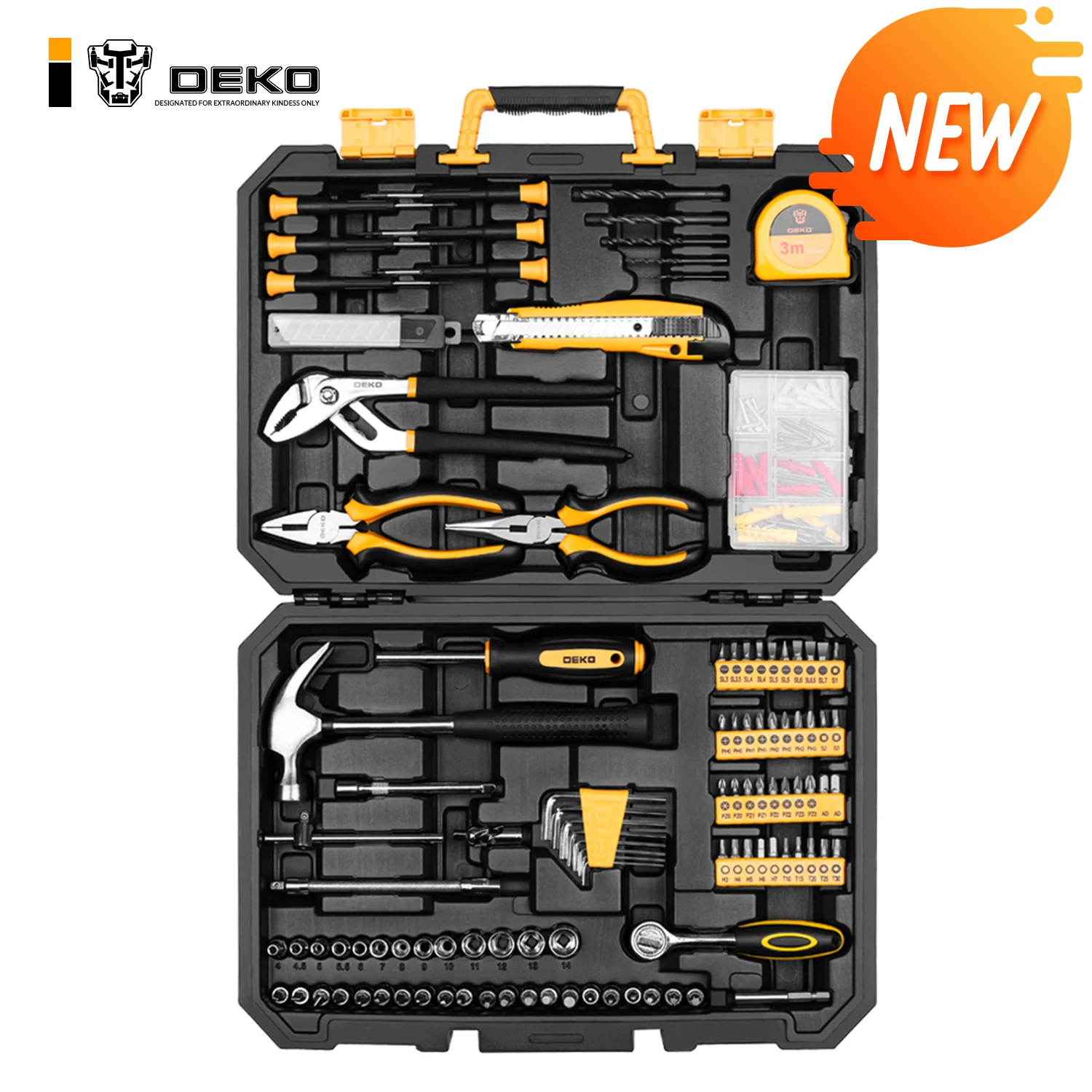 DEKO 196 Pcs Professional Car Repair Tool Set Auto Ratchet Spanner Screwdriver Socket Mechanics Tools Kit W/ Blow-Molding Box
DEKO 196 Pcs Professional Car Repair Tool Set Auto Ratchet Spanner Screwdriver Socket Mechanics Tools Kit W/ Blow-Molding Box