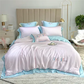 Korean Style Solid Color Summer Silky 60 Tencel Four-piece Set Simple Embroidered Large Rims Bare Sleeping Cool and Refreshing Q
Korean Style Solid Color Summer Silky 60 Tencel Four-piece Set Simple Embroidered Large Rims Bare Sleeping Cool and Refreshing Q