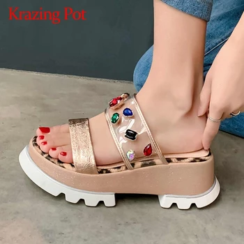 Krazing pot leisure sheep leather crystal decorations peep toe high heel summer shoes slip on young lady dress sandals women L17
Krazing pot leisure sheep leather crystal decorations peep toe high heel summer shoes slip on young lady dress sandals women L17