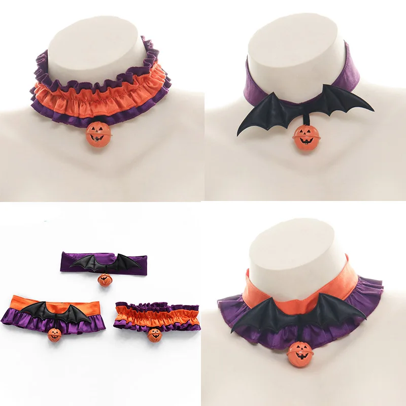 

Halloween Neck ring Women Bat Wing With Pumpkin Bell Neck Ring Gothic Style Cosplay Neck ornament Lolita Girl Choker Party Props