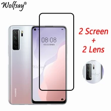 Protecteur d'écran en verre trempé pour Huawei P40 Lite 5G, couverture complète, vitre de protection pour caméra du modèle P40 Lite 5G=