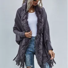 Sweater Women's Artificial Fur Collar Autumn and Winter Shawl Cardigan Coat Cloak Mid-length Loose Irregular Knitted Ladies Coat
Sweater Women's Artificial Fur Collar Autumn and Winter Shawl Cardigan Coat Cloak Mid-length Loose Irregular Knitted Ladies Coat