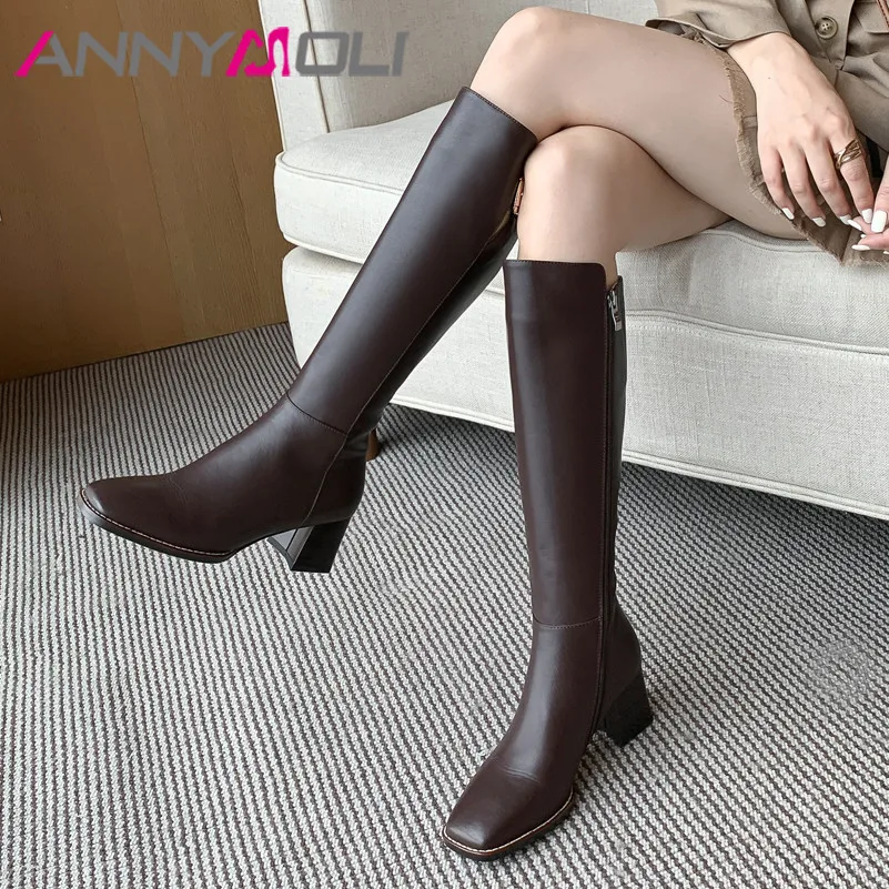 ANNYMOLI Genuine Leather High Heel Knee High Boots Women Shoes Buckle Zip Square Toe Block Heels Long Boots Ladies Autumn Winter
ANNYMOLI Genuine Leather High Heel Knee High Boots Women Shoes Buckle Zip Square Toe Block Heels Long Boots Ladies Autumn Winter