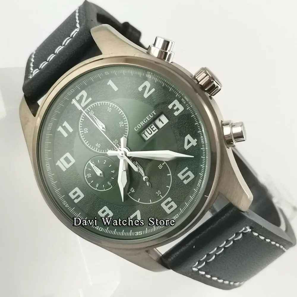 Фото Мужские кварцевые часы с зеленым циферблатом 41 мм кофейный pvd чехол