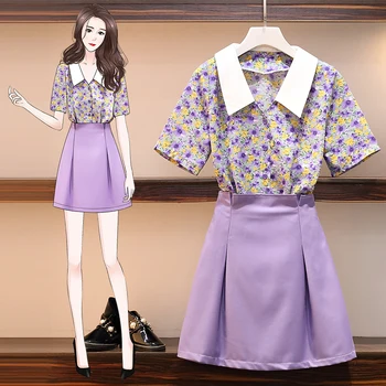 HAMALIEL Summer Two Piece Set New Plus Size Violet Floral Print Chiffon Sweet Shirt Tops And High Waist Short Skirts Set L-4XL
HAMALIEL Summer Two Piece Set New Plus Size Violet Floral Print Chiffon Sweet Shirt Tops And High Waist Short Skirts Set L-4XL