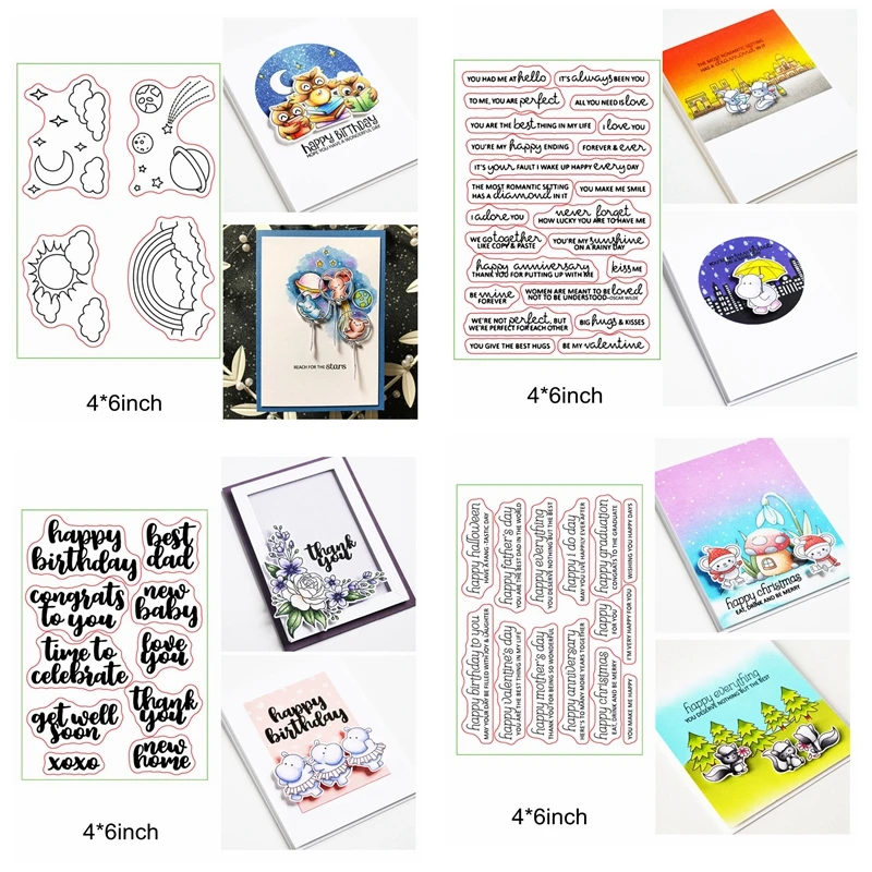 

Happy Birthday Sentence Words Letter Rainbow Clound Clear Silicone Stamps DIY Scrapbook Craft Embossing Cards Paper Template New