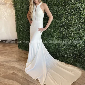 Halter Neck Mermaid Wedding Dress White Ivory Stretch Satin robe de mariee 2020 Hollow Back Beach Bridal Dress vestidos de novia
Halter Neck Mermaid Wedding Dress White Ivory Stretch Satin robe de mariee 2020 Hollow Back Beach Bridal Dress vestidos de novia