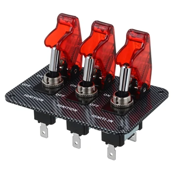 

Jtron car panel switch DC12V 20A on-off 3 toggle red/blue LED for racing sport quick off cover