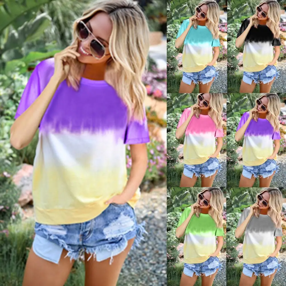 Tie-Dye Fashion Women's 2020 Autumn and Summer Top Rainbow Gradient Printed Short Sleeve round Collar T-shirt
Tie-Dye Fashion Women's 2020 Autumn and Summer Top Rainbow Gradient Printed Short Sleeve round Collar T-shirt