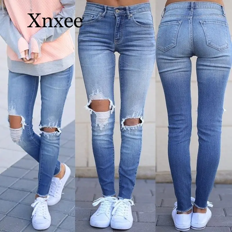 Light Blue Long Pants Hole Tight Ripped Hole Denim Jeans For Women Slim Skinny Full Length Pencil Pants Pantalon Jean Femme
Light Blue Long Pants Hole Tight Ripped Hole Denim Jeans For Women Slim Skinny Full Length Pencil Pants Pantalon Jean Femme