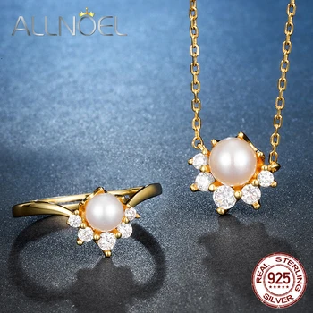 ALLNOEL Real 925 Sterling Rings and Necklace Jewelry Sets for Natural freshwater pearls sparkling zirconium Gemstone Wedding Fi 
ALLNOEL Real 925 Sterling Rings and Necklace Jewelry Sets for Natural freshwater pearls sparkling zirconium Gemstone Wedding Fi