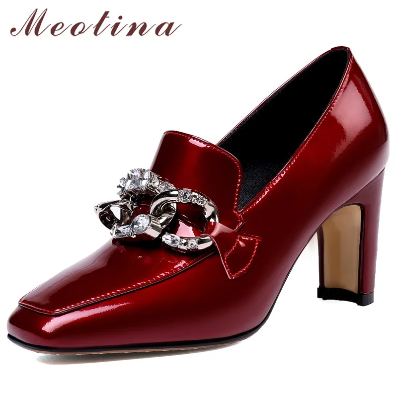 Meotina High Heels Women Pumps Natural Genuine Leather Thick High Heel Party Shoes Cow Patent Leather Square Toe Shoes Ladies 39
Meotina High Heels Women Pumps Natural Genuine Leather Thick High Heel Party Shoes Cow Patent Leather Square Toe Shoes Ladies 39