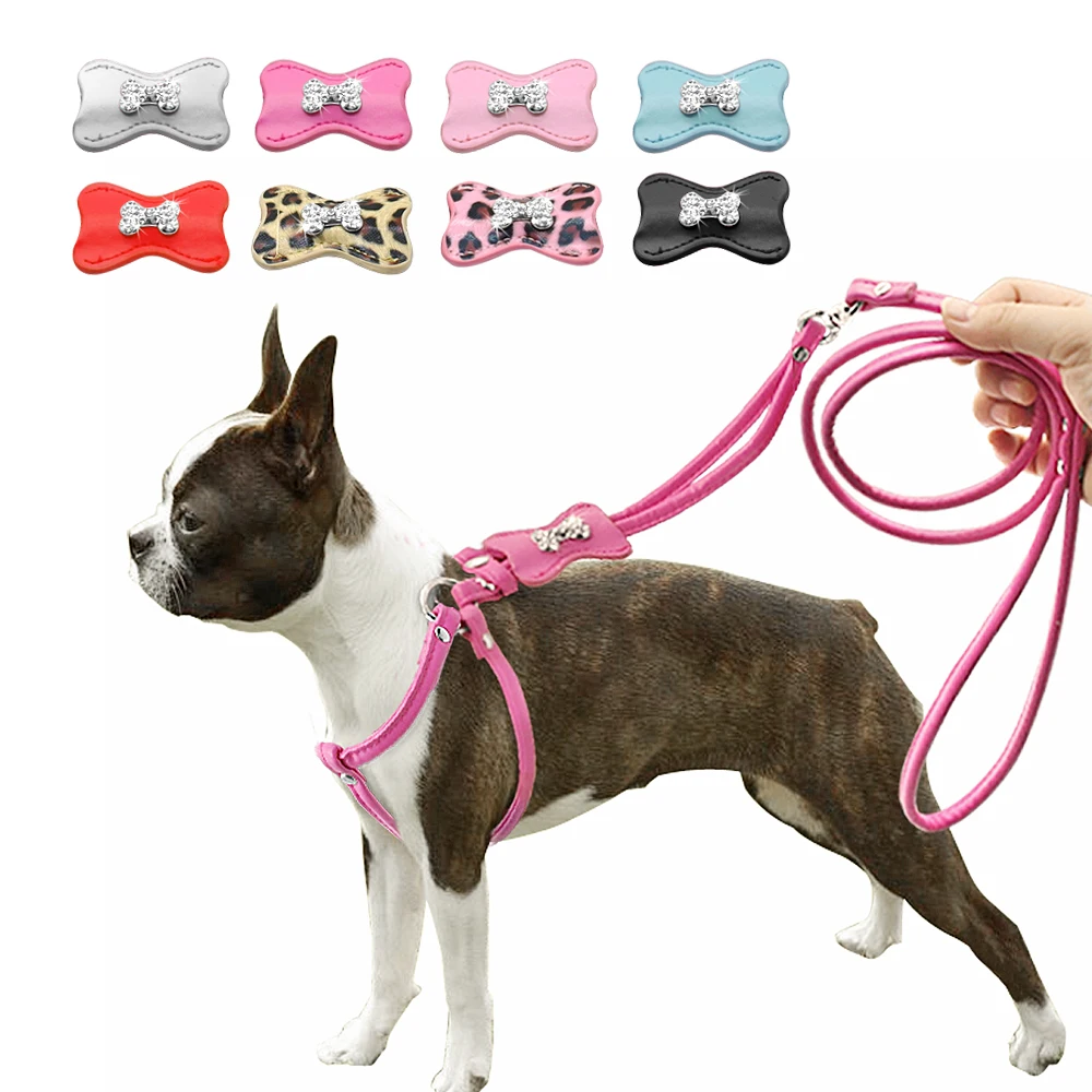 

Step-in Small Dog Harness Pu Leather Pet Cat Harness and Leash No Pull Puppy Harnesses Adjustable for Chihuahua Yorkshire Pug