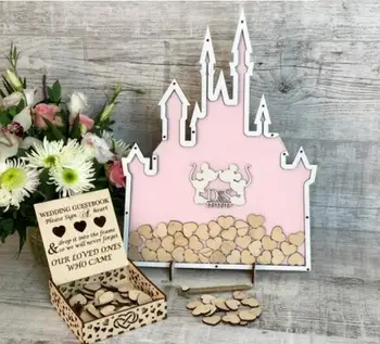 custom initials mouse couple castle wedding engraved Alternative memory guestbooks with heart drop box top signature guest books