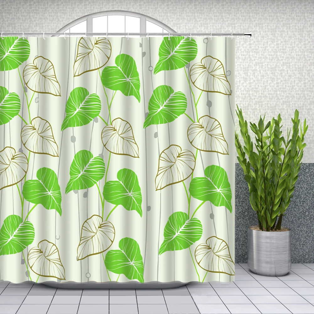 

Cartoons Shower Curtains Flowers Grass Green Plants Leaf 3D Bathroom Home Decor Waterproof Polyester Bath Curtain With Hooks