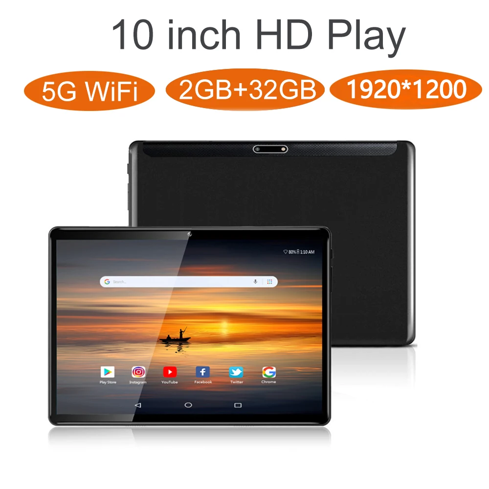 

ZONKO 10 inch Tablet Android 9.0 5G Wifi Tablets PC 2GB RAM 32GB ROM 1920*1200 Full HD Octa Core GPS Dual Cameras Fast Charge