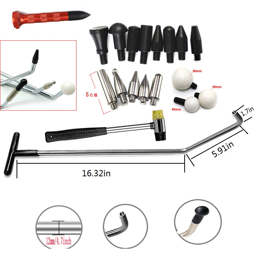 Dent Tools Paintless Dent Repair Tool Rods Tools Dent Puller Car Dent Removal with Replaceable Repair Head
Dent Tools Paintless Dent Repair Tool Rods Tools Dent Puller Car Dent Removal with Replaceable Repair Head