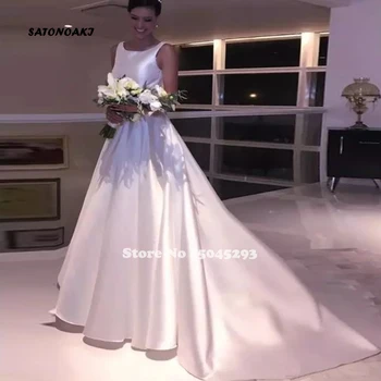 SATONOAKI Vintage Royal Satin Wedding Dresses Elegant A-line Scoop Open Backless Wedding Gown 2020 Sweep Train Robe De Marriage
SATONOAKI Vintage Royal Satin Wedding Dresses Elegant A-line Scoop Open Backless Wedding Gown 2020 Sweep Train Robe De Marriage