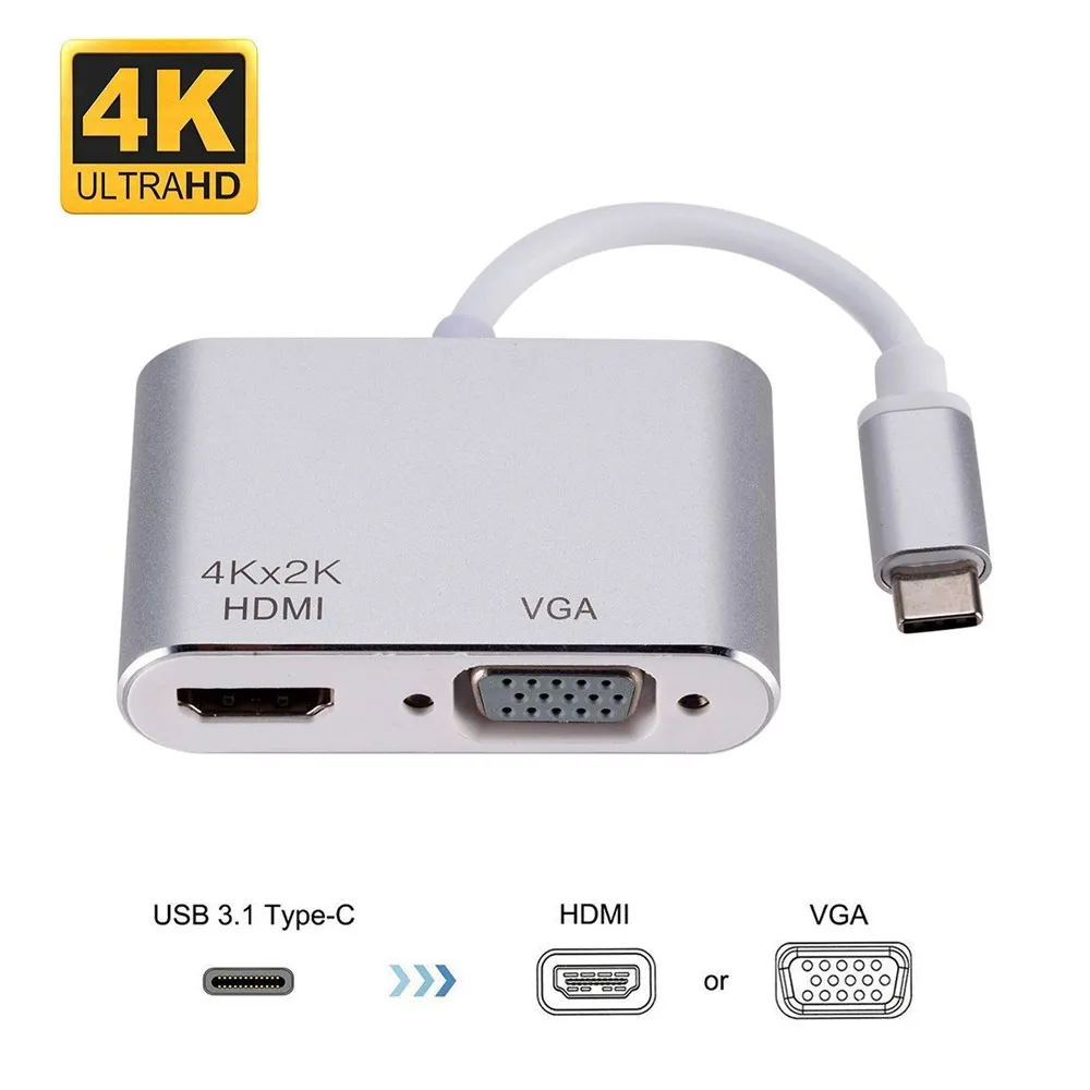 USB 3 1 типа C на HDMI 4 к VGA конвертер адаптер 2 в мини многоэкранное отображение для 2018