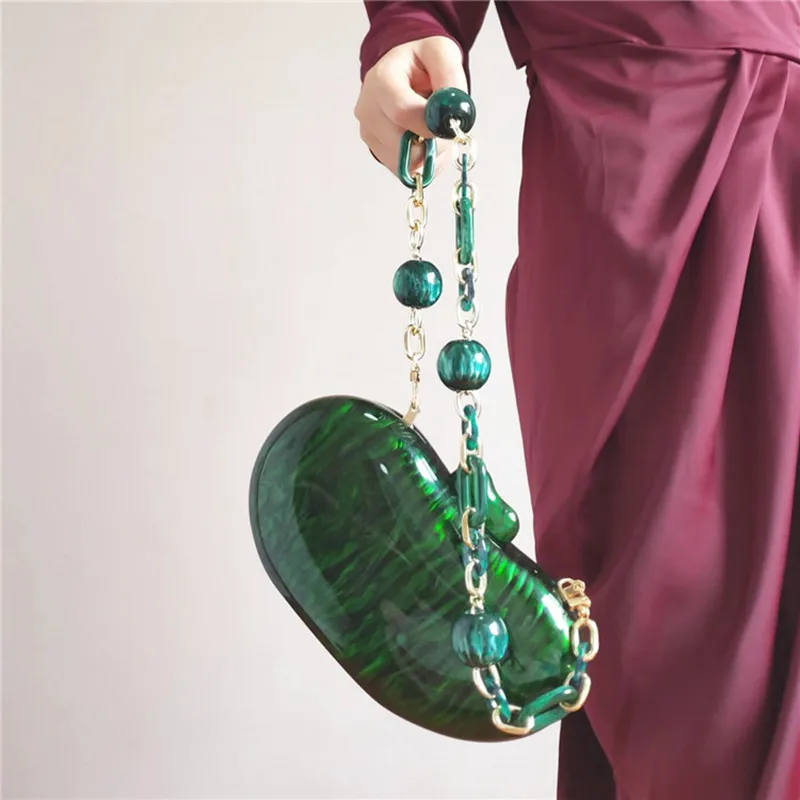 

【Wander Lamar】Fashion Geometric Clutch Acrylic Designer Green Clutch Bags Beads Chain Clutch