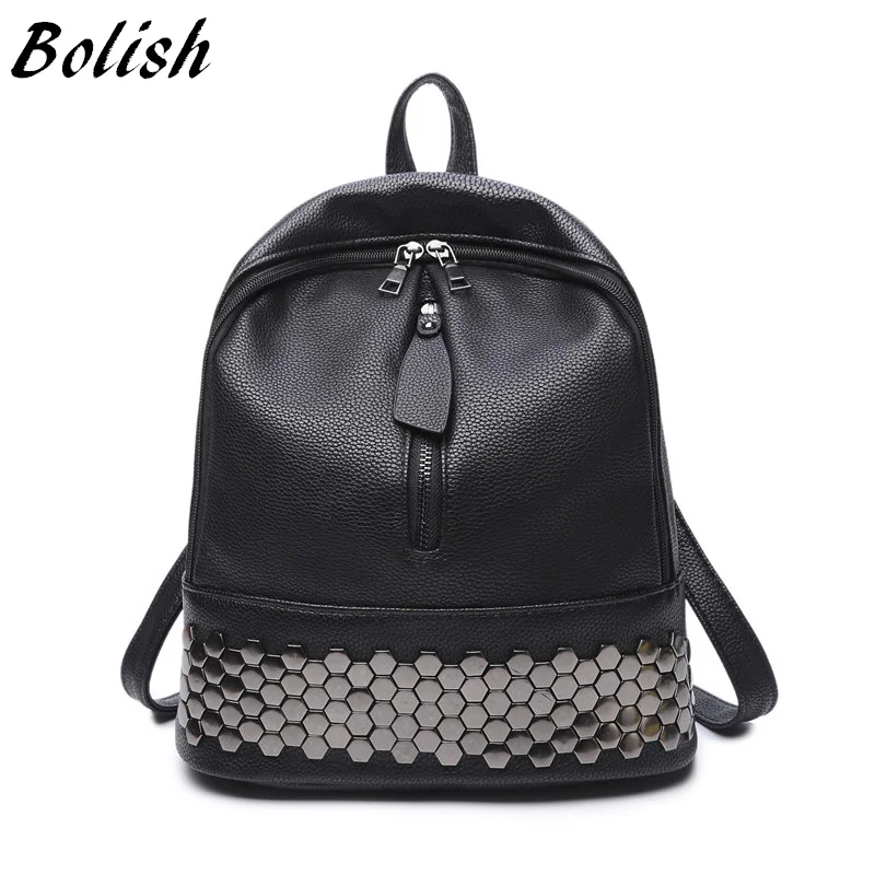 Женский рюкзак Bolish из искусственной кожи школьный ранец в стиле преппи черная