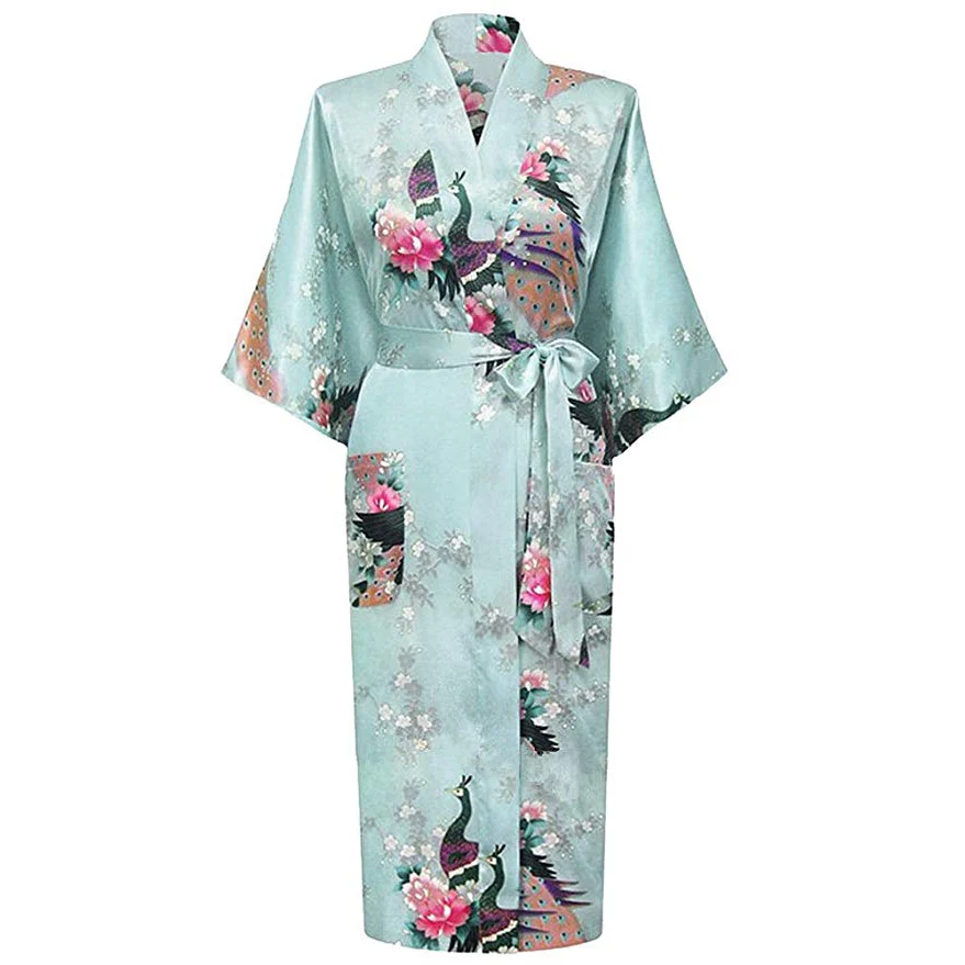 

Womens Solid Royan Silk Robe Ladies Satin Pajama Lingerie Sleepwear Kimono Bath Gown Pajamas Wedding Bridesmade Nightgown