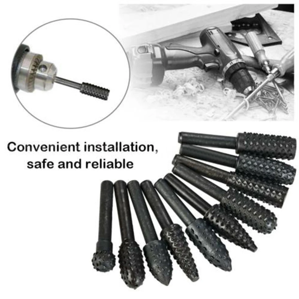 10PC Woodworking Electric Rotating Burr Wood Carving File Rasp Drill Bit Sickle Raft Carving Cutter Tool Set Tile Drill Bit Set
10PC Woodworking Electric Rotating Burr Wood Carving File Rasp Drill Bit Sickle Raft Carving Cutter Tool Set Tile Drill Bit Set