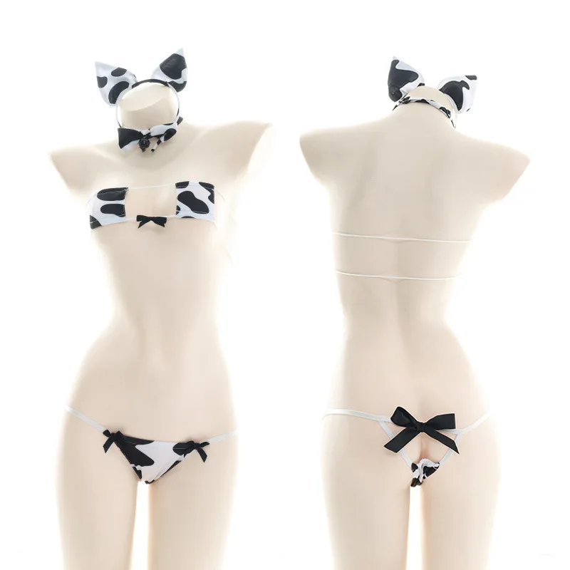 

Japanese Cos Cow Cosplay Costume Sexy Women's Tankini Bikini Swimsuit Anime Girls Swimwear Clothing Lolita Bra and Panty Set
