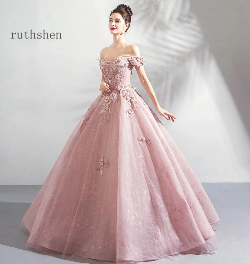 Dusty Pink Prom Dress Long 2020 New Off The Shoulder Beading Ball Gowns Formal Party Evening Gowns Tulle Robe De Soiree