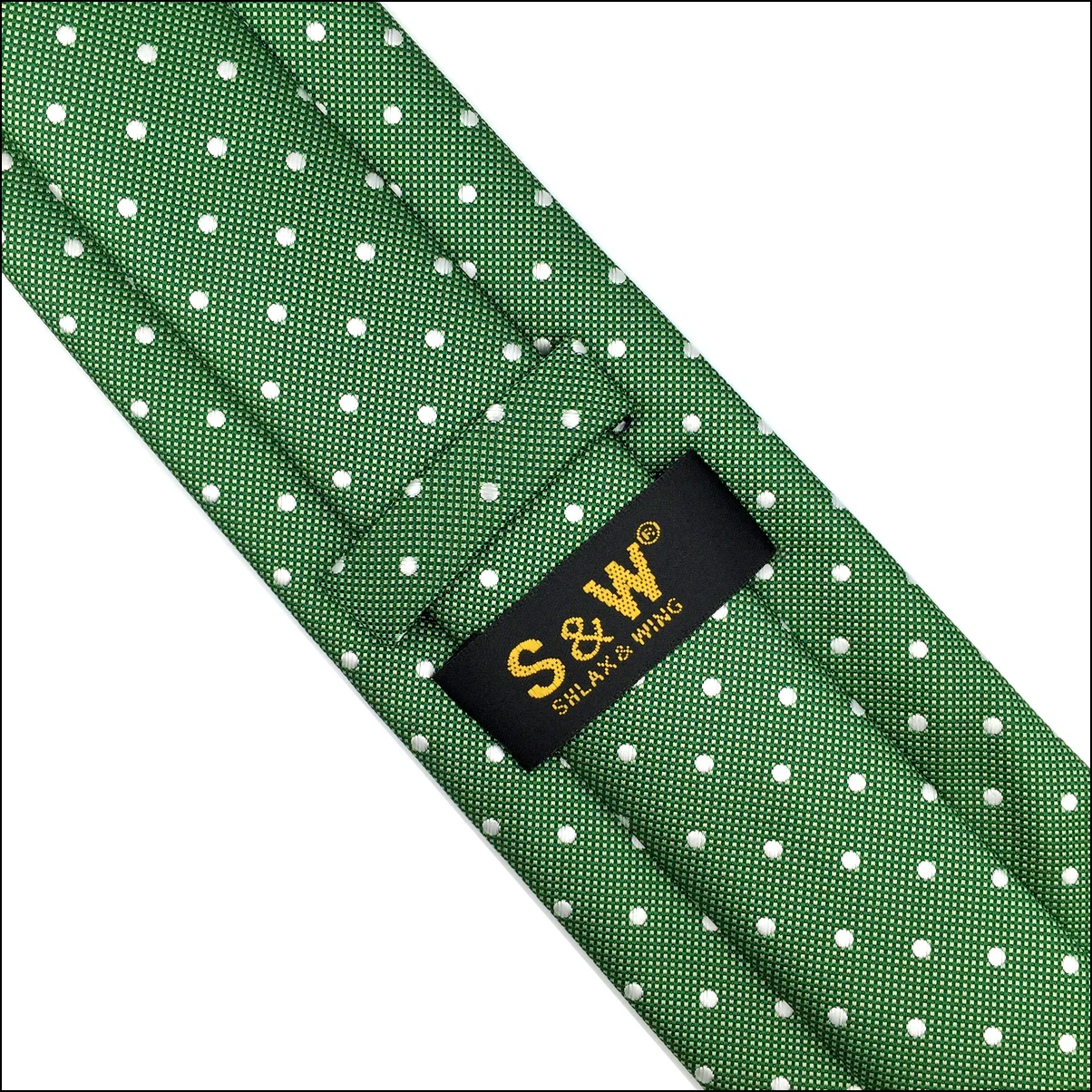 E21 Green Polka Dots Silk Mens Necktie Set Classic Fashion Ties for Male Brand New Accessory Hanky Extra Long Size E21 Green Polka Dots Silk Mens Necktie Set Classic Fashion Ties for Male Brand New Accessory Hanky Extra Long Size