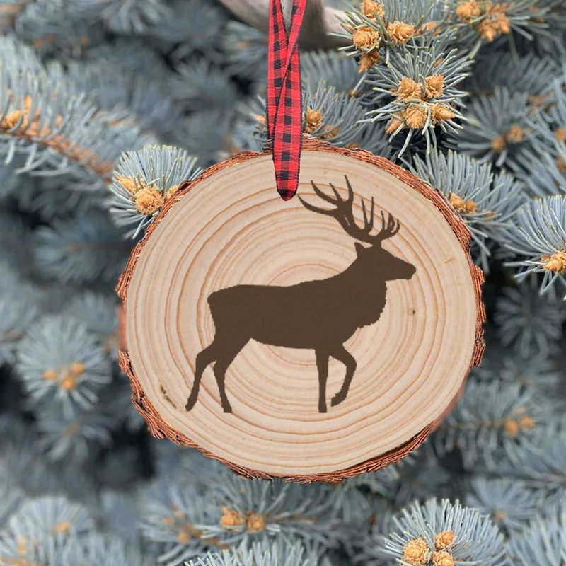 

5pcs WOOD SLICE ORNAMENT Deer Handprinted Ornament Christmas Tree Decoration Deer Print Wooden Christmas Ornaments