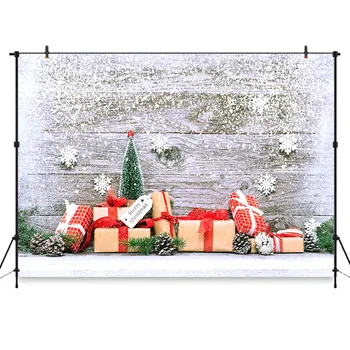 Neoback Christmas Backdrops for Photo Shoots Wood Merry Christmas Gift Photographic Background Snowflake Banner for Photo Studio