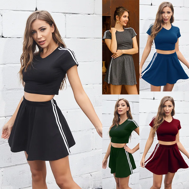 Fashion Sexy V Neck stripe Short Sleeve Crop Top Summer Women Two Piece Set 2021 Casual Short Skirt Ladies Two Piece Set
Fashion Sexy V Neck stripe Short Sleeve Crop Top Summer Women Two Piece Set 2021 Casual Short Skirt Ladies Two Piece Set