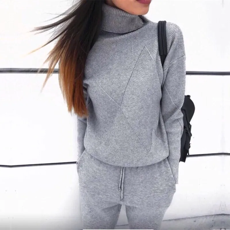 2018 Winter Knitted Warm Suit High Collar Sweater Sweater Pants Loose Style Knit Two-Piece Sets
2018 Winter Knitted Warm Suit High Collar Sweater Sweater Pants Loose Style Knit Two-Piece Sets