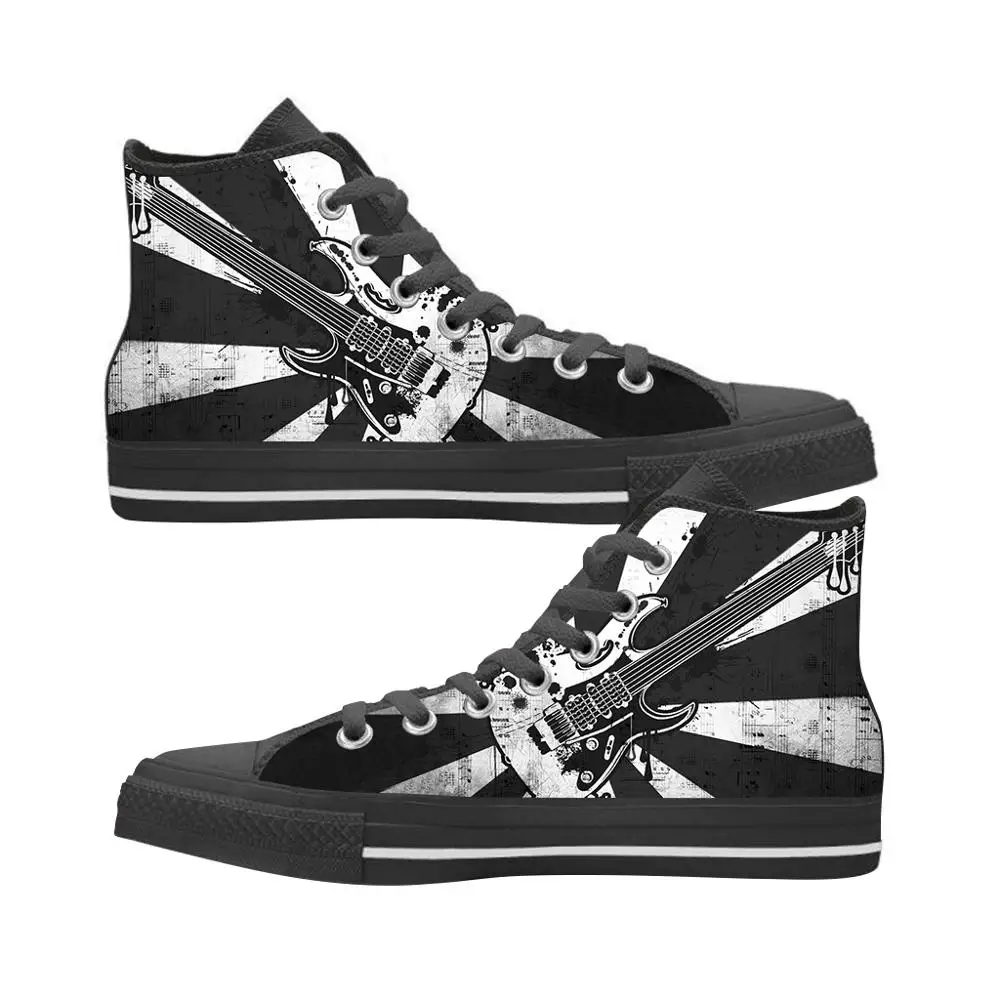 

FORUDESIGNS Fashion Music Notes Rock and roll Print Men Woman High Top Canvas Vulcanized Shoes Breathable Lace Up Sneakers