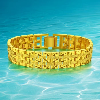 

Brand New Fashion Plating 24K Gold bracelet 22cm Unique Right Angle Chain & Link Bracelets Men Jewelry.Wide version 15mm