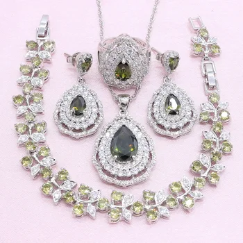 Exquisite Olive Green Zircon Silver Color Jewelry Sets For Women Bracelet Earrings Necklace Pendant Ring Wedding Jewelry
Exquisite Olive Green Zircon Silver Color Jewelry Sets For Women Bracelet Earrings Necklace Pendant Ring Wedding Jewelry