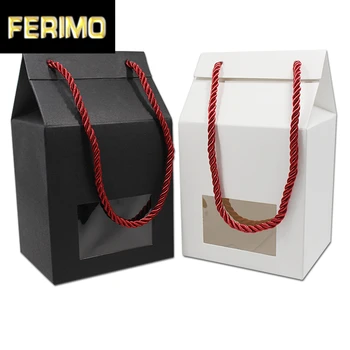 

20pcs/Lot 10*8*11cm White/Black Gifts Portable Package Box Jewelry Candy Chocolate Packing Handles Paper Boxes W/ Clear Window