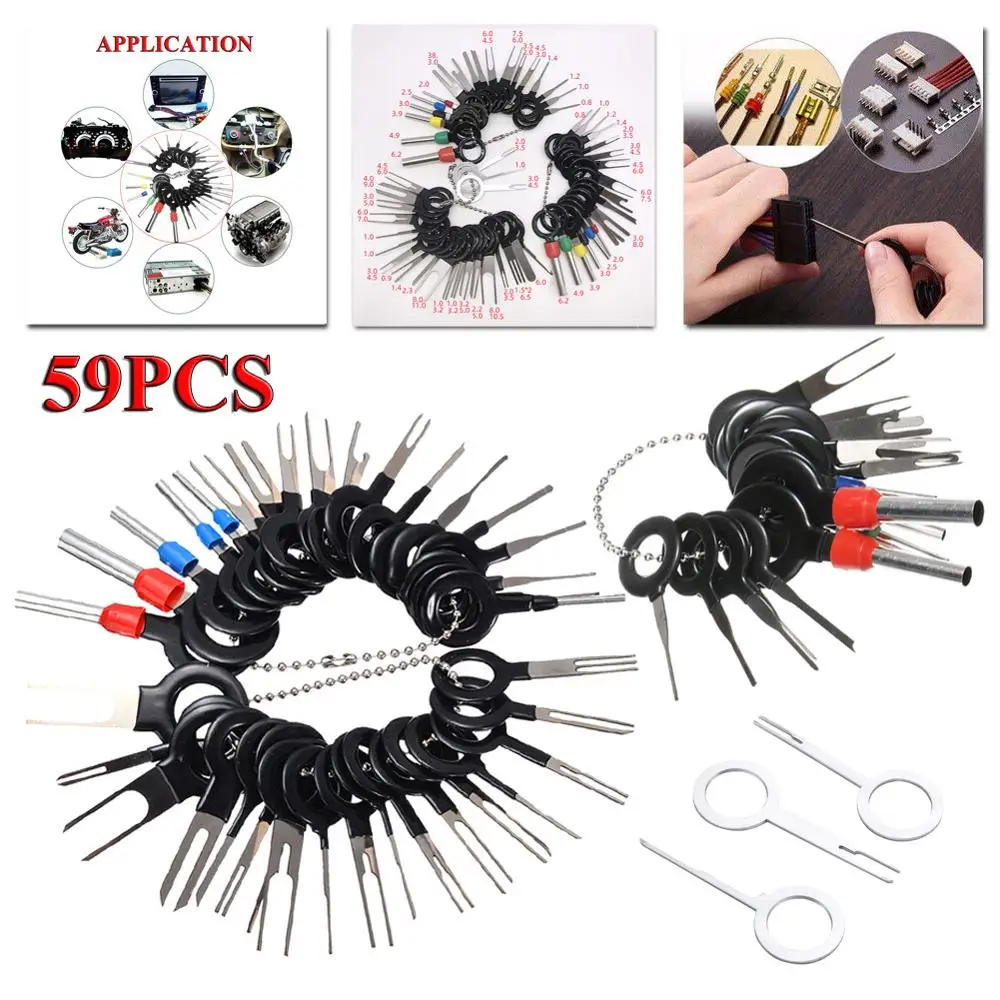 59pcs Car Terminal Removal Kit Wiring Crimp Connector Pin Extractor Puller Terminal Repair Professional Tools
59pcs Car Terminal Removal Kit Wiring Crimp Connector Pin Extractor Puller Terminal Repair Professional Tools