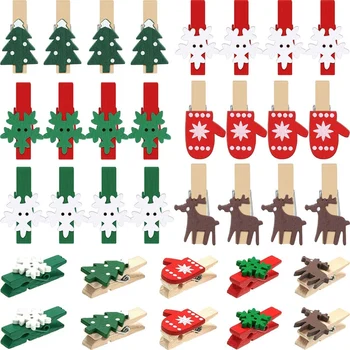 

120PCS Christmas Wood Clips Christmas Tree Photo Clips Elk Snowflake Clothespins DIY Photo Pegs for Art Craft Decor