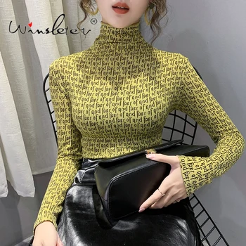 New Arrival Letters Print Tops Vintage T-shirt Turtleneck Long Sleeve Slim Stretchy Casual Tee Women Clothing футболка T01409B
New Arrival Letters Print Tops Vintage T-shirt Turtleneck Long Sleeve Slim Stretchy Casual Tee Women Clothing футболка T01409B